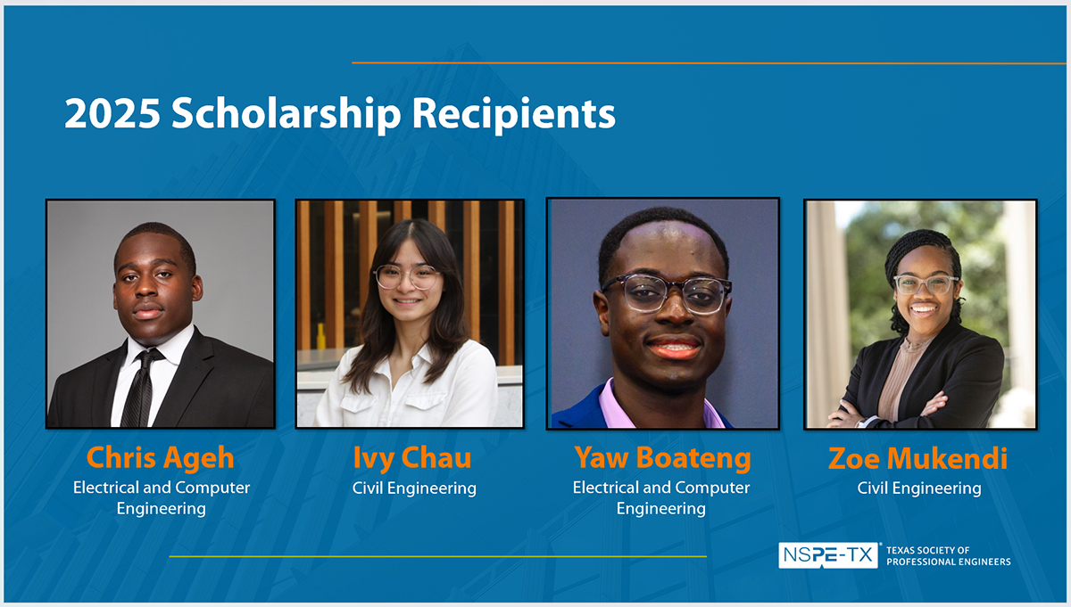 Image of the four 2025 TSPE Dallas Chapter SMU Scholarship Recipients