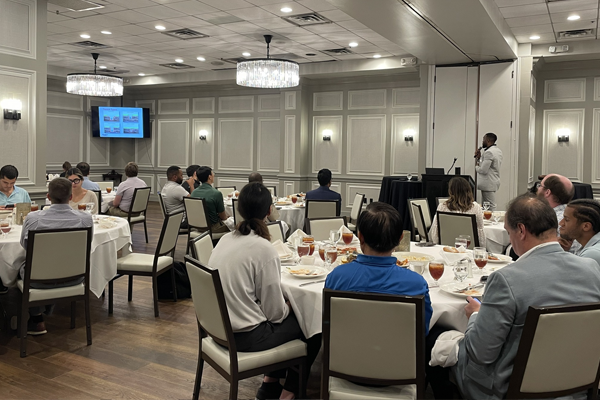 Photo of a TSPE Dallas lunch meeting with a guest speaker